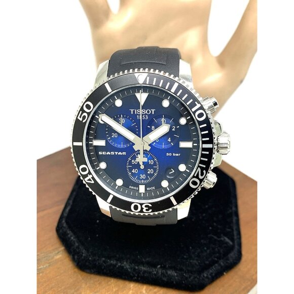 Tissot Men's Watch Seastar Chronograph Swiss Quartz Black Blue T1204171704100 - Picture 1 of 15
